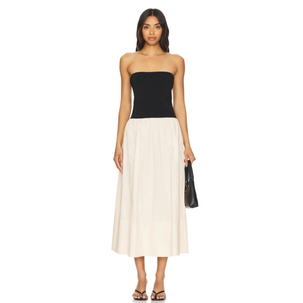 Paper Heart Contrast Black And Cream Tube Midi Dress Size M
